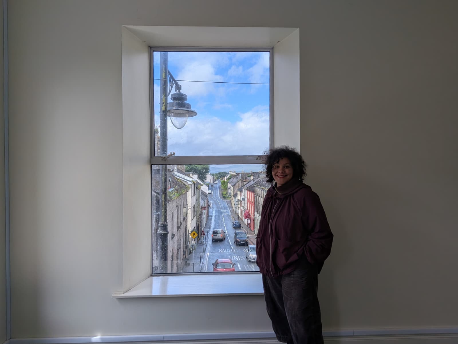 A window inside Slí Nua Studio looking down Glebe Street, Ballinrobe